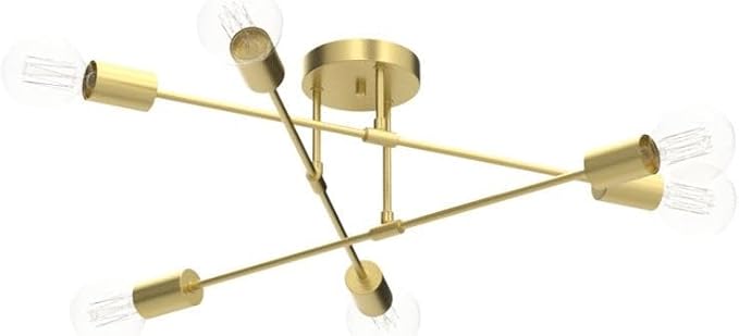 Modern Sputnik Chandelier 6-Light Industrial Ceiling Lights Fixture 22" Gold Semi Flush Mount Ceiling Light with E26 Base Sputnik Lights Fixture for Dining Room Bedroom Foyer Hallway Living Room