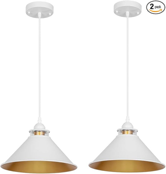 Black Pendant Lights Kitchen Island 2 Pack, Dome Pendant Light Fixtures, Farmhouse Pendant Light, Modern Pendant Lights for Kitchen Island Dining Room Bedroom Study (2, White)