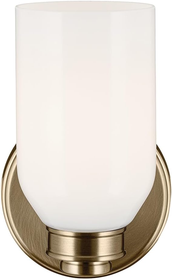 Kichler Shae 5" 1-Light Wall Sconce Bathroom Vanity Light Fixture with White Opal Glass in Champagne Bronze, Modern Style for Vanity Mirror, Fireplace, Hallway (8.25" H x 5" W), 55200CPZ