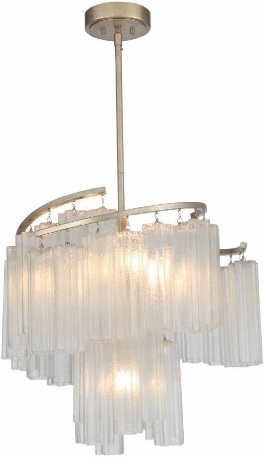 Maxim Lighting Victoria 7-Light Pendant Light | Golden Silver Steel Finish | Waterfall Glass Shade | Contemporary Indoor Light Fixture | Ideal for Kitchen Islands & Dining Rooms | 39575WFLGS