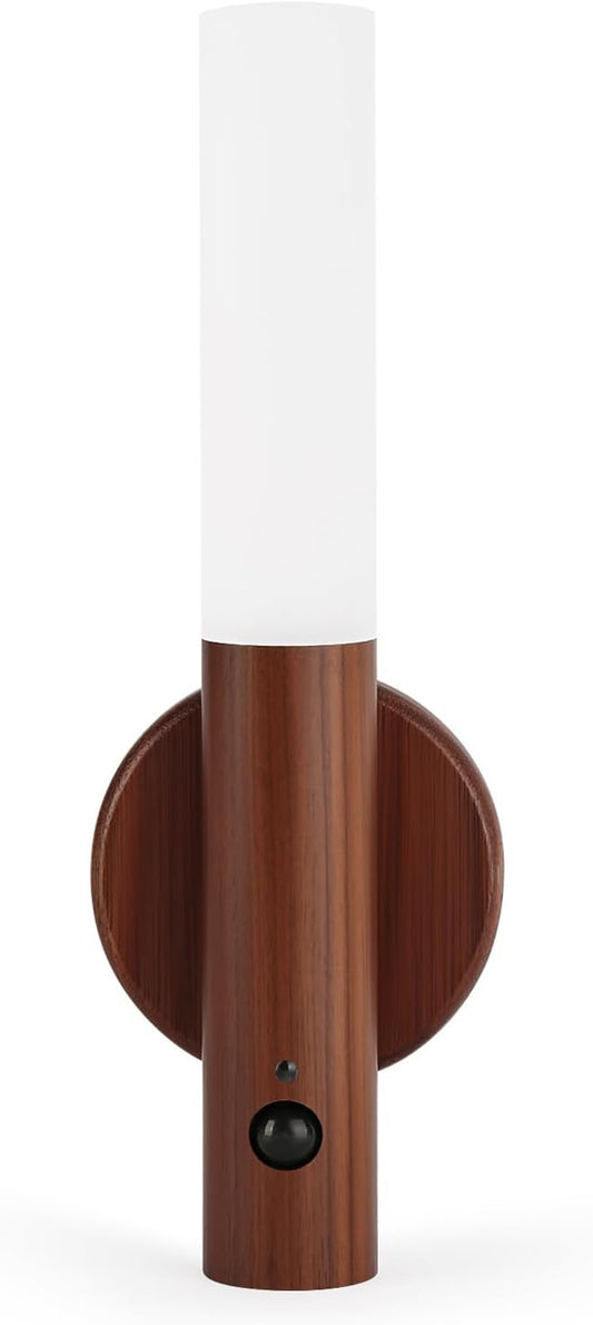 LANDGOO LED Magnetic Wall Sconces Lights Automatic Motion Sensor Wireless Wall Mounted Lamp Rechargeable Battery Operated Indoor 360° Rotation for Bedroom Living Room (Black Walnut Wood 1PC)