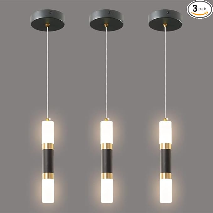 Modern Kitchen Island Light Fixture Dimmable LED Black Mini Pendant Light Bedroom Bedside Table Black Gold Small Pendant Lighting (3-Pack)