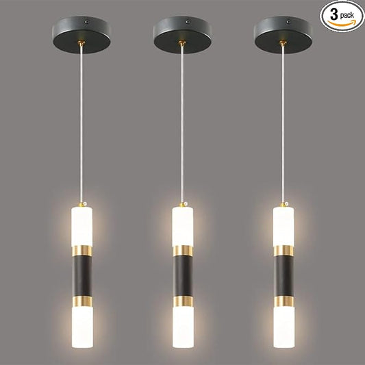 Modern Kitchen Island Light Fixture Dimmable LED Black Mini Pendant Light Bedroom Bedside Table Black Gold Small Pendant Lighting (3-Pack)