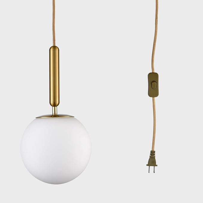 DIRYZON Mid Century Plug in Pendant Lighting with Cord,Gold Chandelier Hanging Light Large Swag Pendant Light Fixture for Bedroom Living Room （20CM/8-INCH）