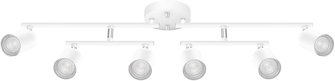 Track Lighting Fixture Ceiling, 30" Modern LED Track Lighting Kit, White 6 Light Ceiling Light for Kitchen, Rotatable Spotlight Heads, Flexible Wall Mount Spot Lighting for Island/Bedroom(NO Bulb)