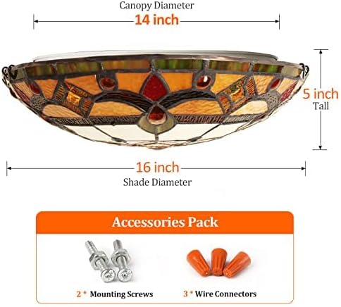 ARTZONE Tiffany Ceiling Lights, Stained Glass Ceiling Light 3-Lights 16 Inch Tiffany Flush Mount Ceiling Light Fixture for Bedroom Dining Living Room Entryway Foyer(Orange-Red)