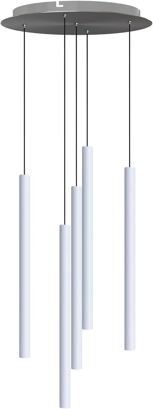 CANALIS 5 Mini Pendant Lighting White - LED Hanging Light Fixture for Kitchen Island, Bar, Foyer - Cluster Pendants - Dimmable, Adjustable Wire, Lamp Bulb Included