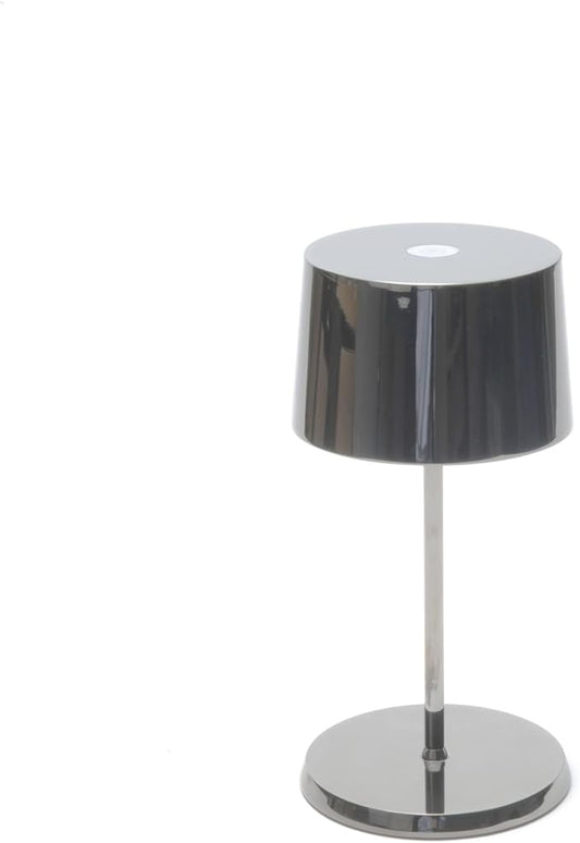 Zafferano, Olivia Mini Lamp, Portable and Rechargeable Table Lamp with Touch Controls, Suitable for Indoor, Dimmer, 2200-3000 K, Height 8.7 Inches, Black Chrome Color