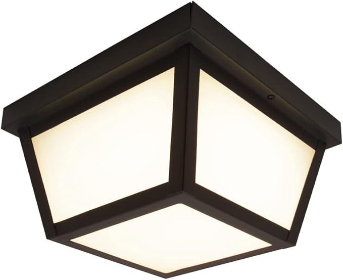 Maxxima 9" Black LED Outdoor Porch Ceiling Light Fixture - Features Frosted Lens, 3000K Warm White, 1,000 Lumens, Wet Rated, Ideal for Entryway, Patio, and Home Exterior Lighting