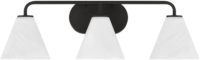 Savoy House 8-2988-3-BK Blair Traditional Vintage White Strie Glass Bathroom Vanity Wall Light, 3-Light 180 Total Watts, 8" H x 26" W, Matte Black
