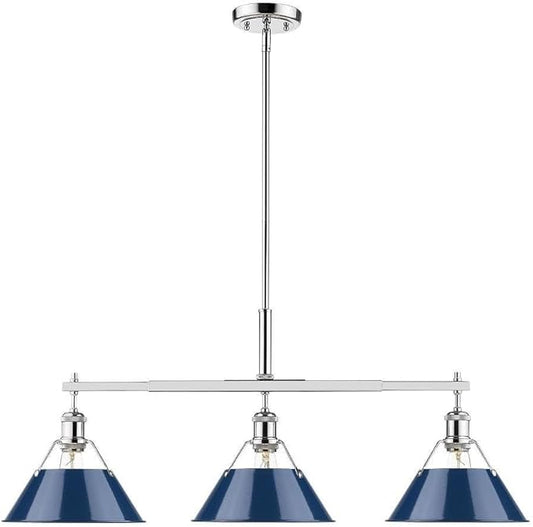 Golden Lighting 3306-LP CH-NVY Orwell Linear Pendant, Chrome with Navy Blue Shade