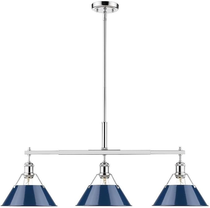 Golden Lighting 3306-LP CH-NVY Orwell Linear Pendant, Chrome with Navy Blue Shade