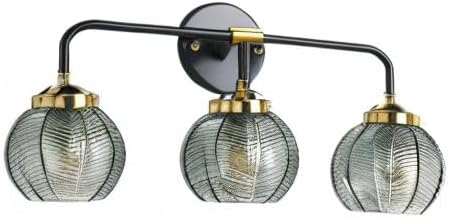 3 Light Bathroom Vanity Light Fixture, Modern Glass Globe Wall Sconce with Ribbed Green Shade, Vintage Wall Lamp for Over Mirror, Bedroom, Hallway, Living Room, 23.6x7.9 inches