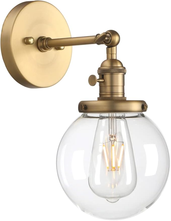Phansthy Bathroom Light Fixture Single Industrial Wall Sconce with 5.9 Inches Globe Lampshade (Antique)