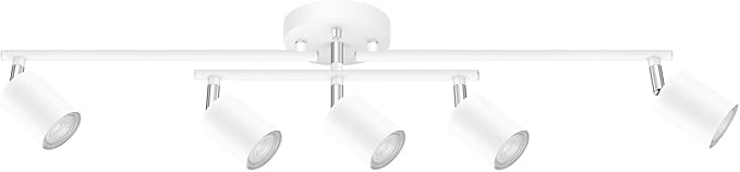 Track Lighting Fixtures Ceiling, LED Track Lighting, White Kitchen Lights for Bedroom, 28.4" Ceiling Spot Light Kit, 5 Light Wall Light with Rotatable Heads, Living Room Decor(GU10 Socket, NO Bulb)
