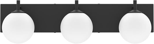 Aipsun Matte Black Vanity Light 3 Lights Modern Bathroom Light Fixture Over Mirror with Milky White Glass Shades, Black Wall Light for Bathroom (Exclude Bulb)