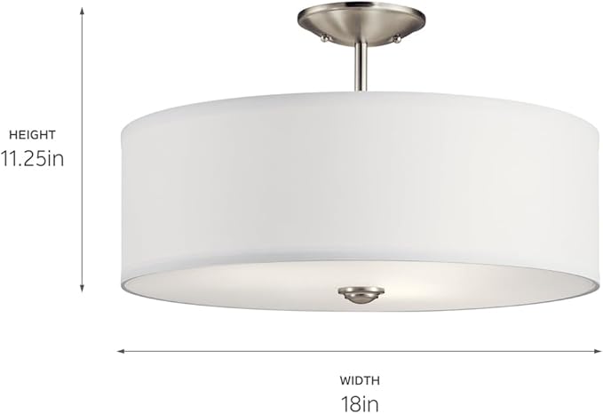 Kichler Shailene 18" Semi Flush Mount Light in Brushed Nickel, 3-Light Round Ceiling Light with Satin Etched White Diffuser, (18" W x 11.25" H), 43692NI