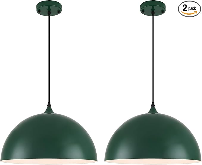 Green Pendant Lights Kitchen Island, 16 Inch Large Pendant Lights Kitchen Island, Large Dome Pendant Light, Modern Farmhouse Pendant Light for Kitchen Island, Dining Room, Cafe, Bar, 2 Pack