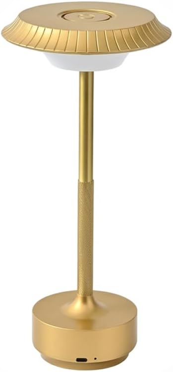 Goodoo Rechargeable Cordless Table Lamps, Portable 1800mAh Battery Table Light, 3 Color Stepless Dimming LED Table Light, for Outdoor/Dinner/Patio/Restaurant.(Gold)