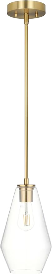 XiNBEi Lighting Brass Pendant Lights Kitchen Island, Modern Farmhouse Dining Room Light Fixtures Over Table Brushed Brass Glass Kitchen Hanging Lights for Bedroom,Bar,Sink XB-P1228-BS