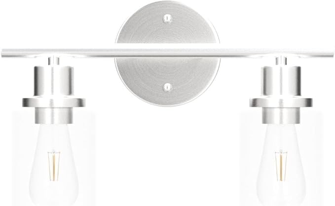 2-Light Wall Sconce Light Fixtures, Brushed Nickel Finish Wall Light with Clear Glass Shade, Modern Vanity Lighting, Wall Lamp for Bathroom Mirror
