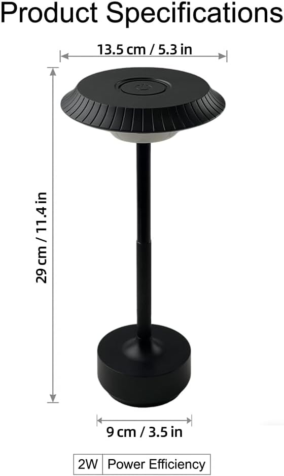 Goodoo Cordless Table Lamp Rechargeable Led Desk Lamp 1800mah Battery Operated 3 Color Stepless Dimming Up Touch Control Night Light (Black)