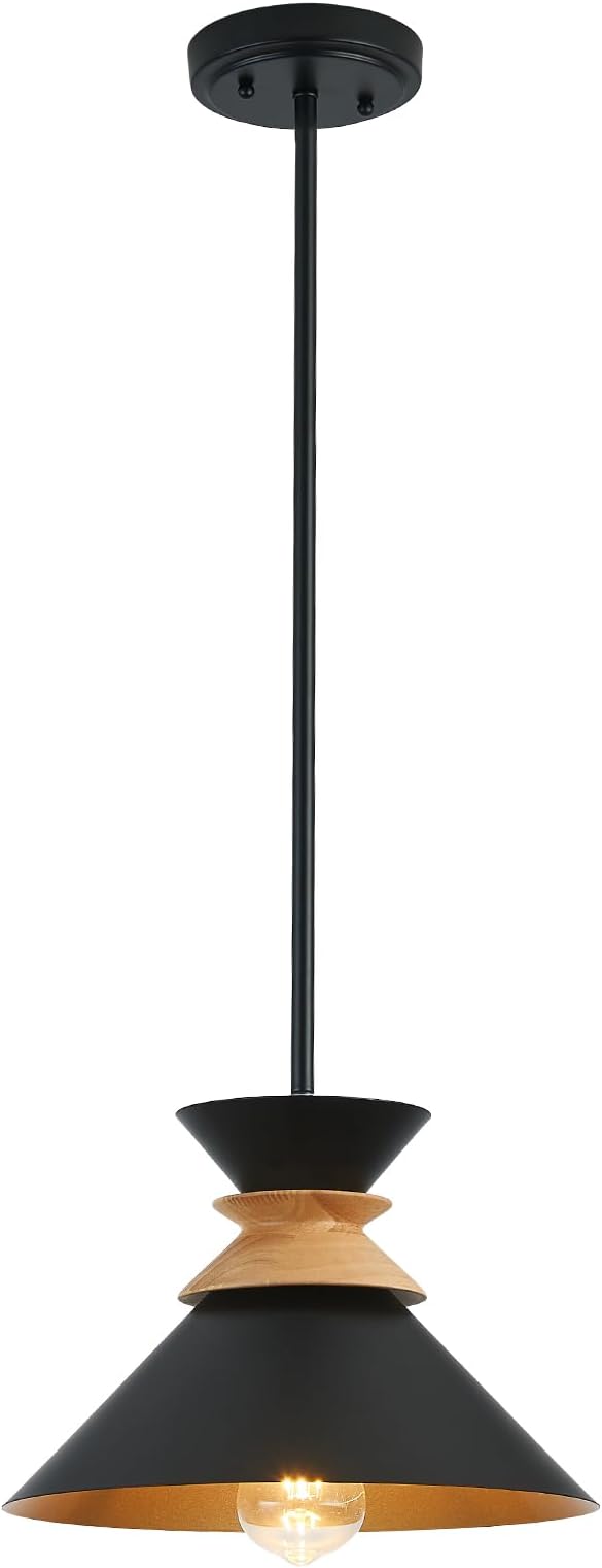 12 Inch Black Pendant Lights Kitchen Island Hanging Light Fixtures Adjustable Rod Height Pendant Lighting for Dining Room 1 Pack