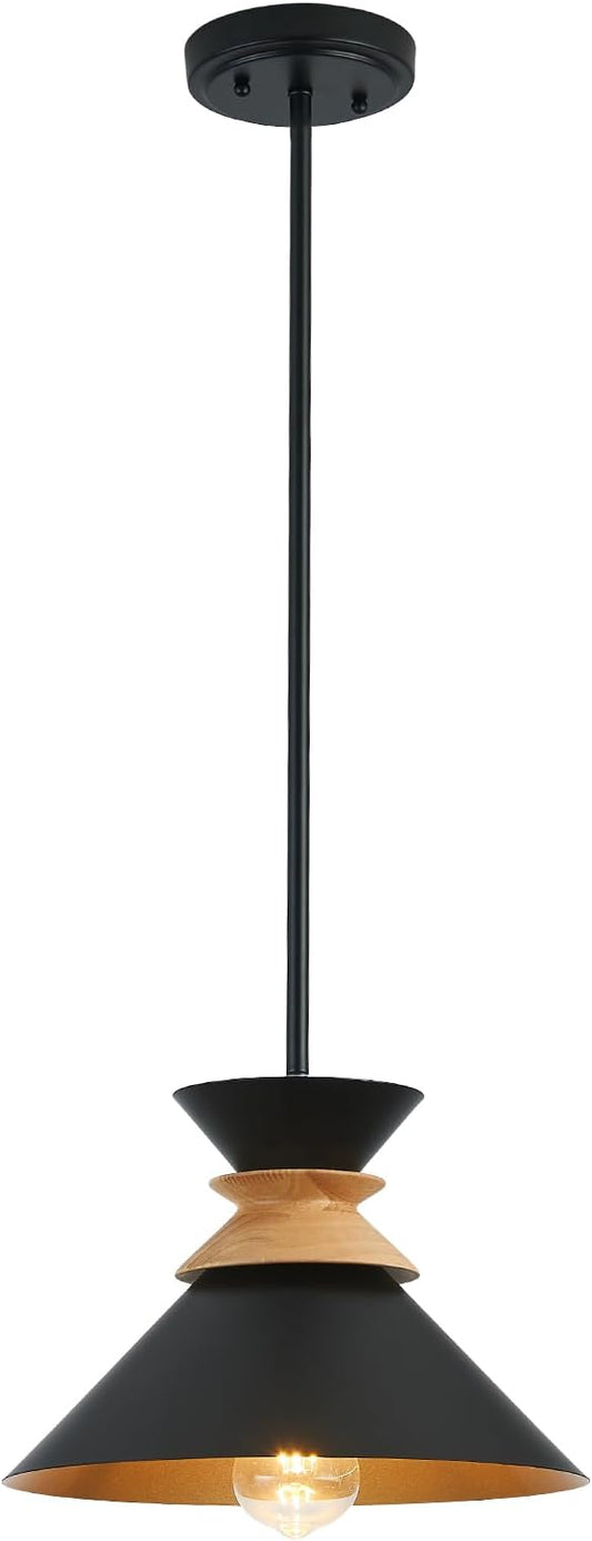 12 Inch Black Pendant Lights Kitchen Island Hanging Light Fixtures Adjustable Rod Height Pendant Lighting for Dining Room 1 Pack