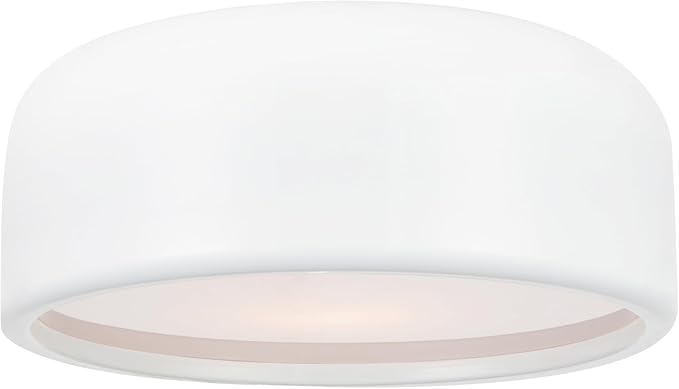 CWI Lighting 14" White Flush Mount Light for Hallway, Bedroom – 2-Light Drum Shade Design with E26 Bulb Base – LED Compatible, Soft Diffused Glow – BACL Certified