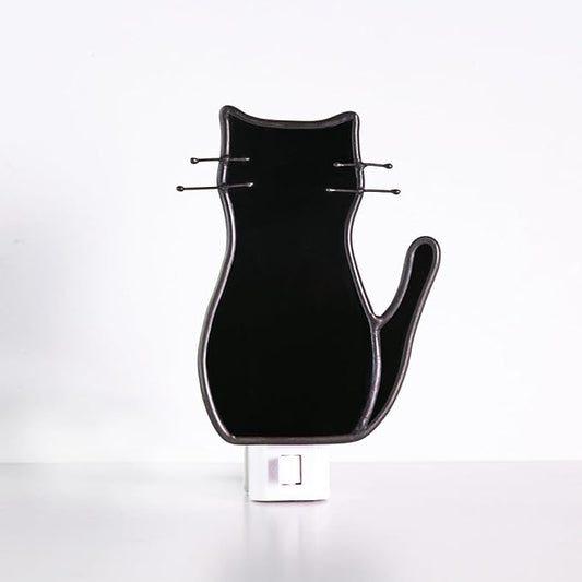 BOXCASA Black Cat Night Light,Stained Glass Cat Night Light with Bulb,Warm Yellow Plug in Nights Lights Suitable for Bedroom Livingroom Hallway Kitchen Stairs Kids Room