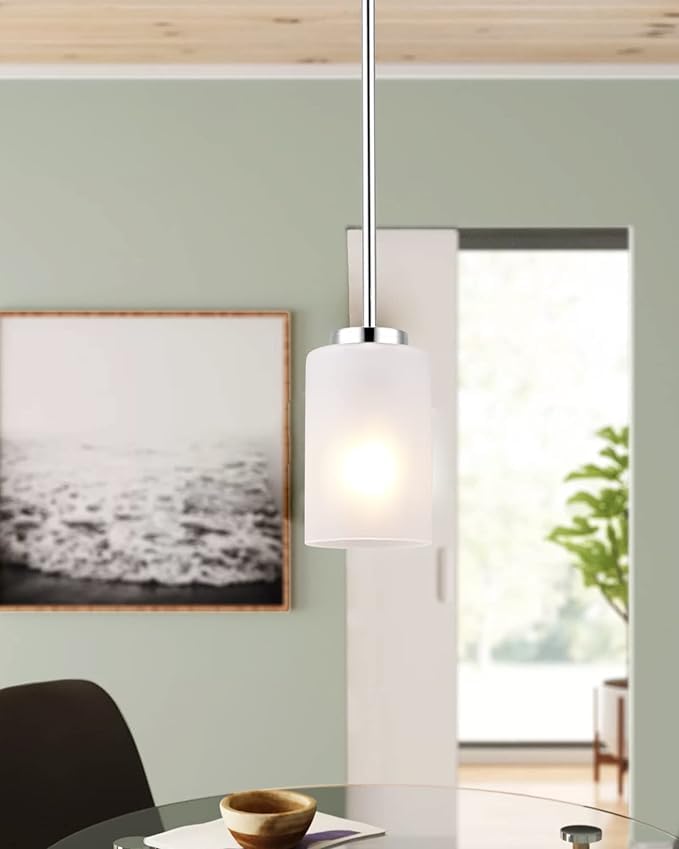 Indoor Brushed Nickel Pendant Light Fixtures, Adjustable Kitchen Island Hanging Lights with White Frosted Glass Shade，Vintage Lamp Mini Pendant Lights for Bedroom Living Room, 3 Pack