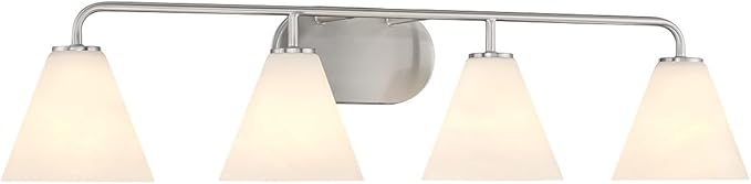 Savoy House 8-2988-4-SN Blair Traditional Vintage White Strie Glass Bathroom Vanity Wall Light, 4-Light 240 Total Watts, 8" H x 35" W, Satin Nickel