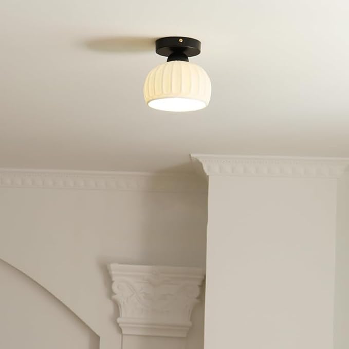 Semi Flush Mount Ceramic Ceiling Light，Easy to Install Hallway Farmhouse Light，Small Ceiling Light for Bedroom，Dining Room，Kitchen，Entryway Porch Foyer，with E26 Base