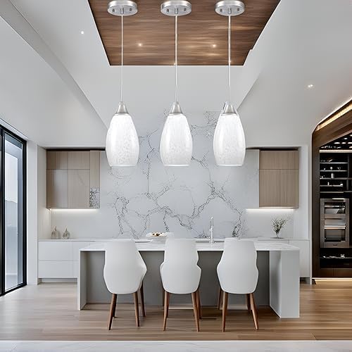 Viinew Mini Glass Pendant Light 4.72" with Handblown Milk White Marble Art Glass Hanging Light 3-Pack Oval Ceiling Hanging Light Fixture for Dining Room Kitchen Island Cafe Foyer Hallway