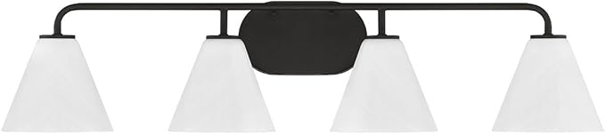 Savoy House 8-2988-4-BK Blair Traditional Vintage White Strie Glass Bathroom Vanity Wall Light, 4-Light 240 Total Watts, 8" H x 35" W, Matte Black