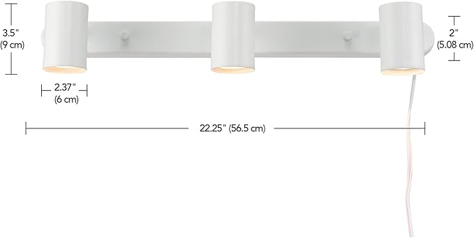 Globe Electric 60024 3-Light Plug-in Track Lighting, Adjustable Heads, Matte White Finish, 22-inch, 15-Foot Cord with in-Line Switch, Compatible with GU10 Base Bulbs (Sold Separately)