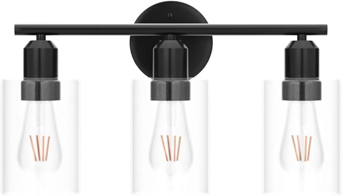 Espird Bathroom Vanity Light Fixtures Matte Black Bathroom Lighting Fixture, 3 Lights Bathroom Light Fixture Over Mirror, Modern Black Vanity Light, UL Certified Wall Sconces with Glass Shades