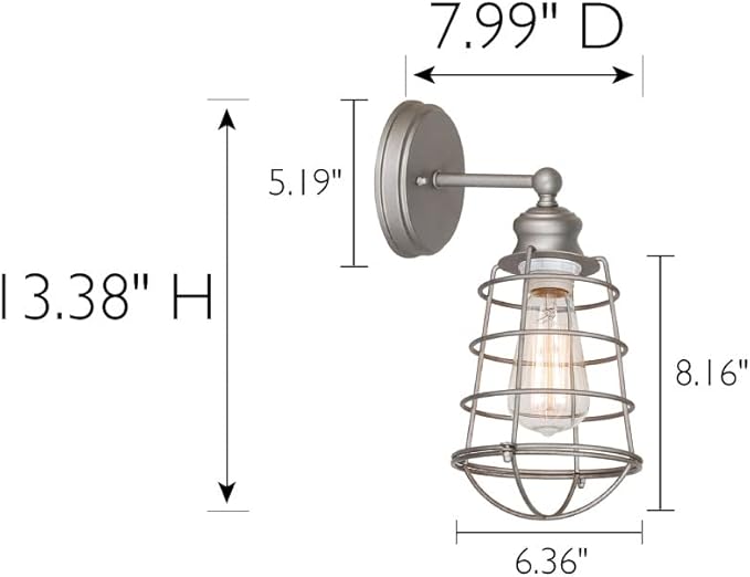 Design House 519702 Ajax Industrial Modern 1-Light Indoor Wall Light with Wire Metal Cage for Bathroom Hallway Foyer Kitchen, Galvanized Finish