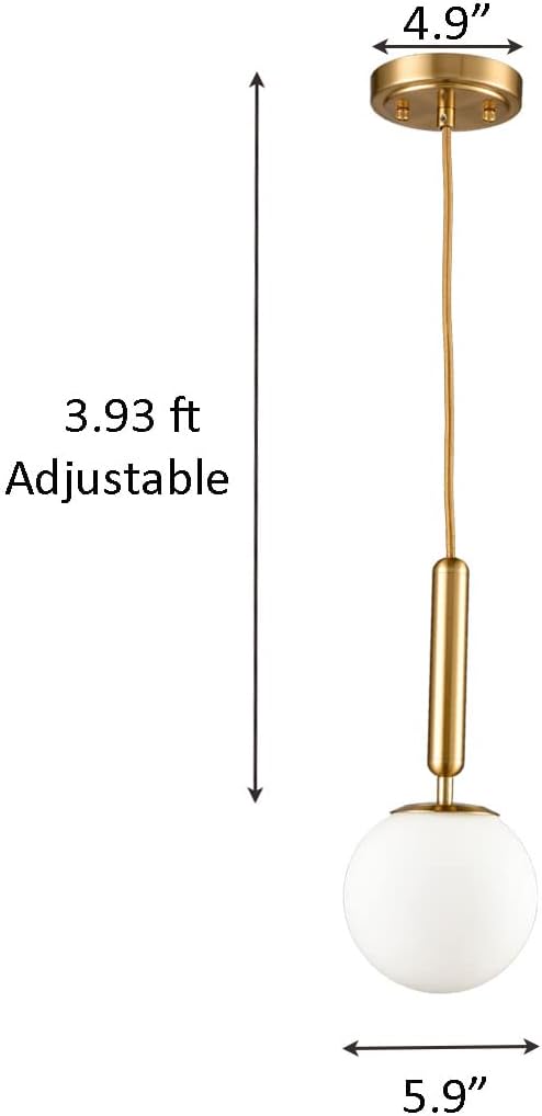 DIRYZON Brass Pendant Lights Kitchen Island Set of 2,Modern Hanging Light Fixture Globe Pendant Lighting with Milk Glass,Adjustable Height