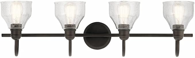 Kichler Avery 4-Light Bathroom Vanity Light Fixture with Clear Seeded Glass in Black, Industrial Farmhouse Wall Mount for Bathroom Mirror (33.5" x 9.5" x 8.25"), 45974BK