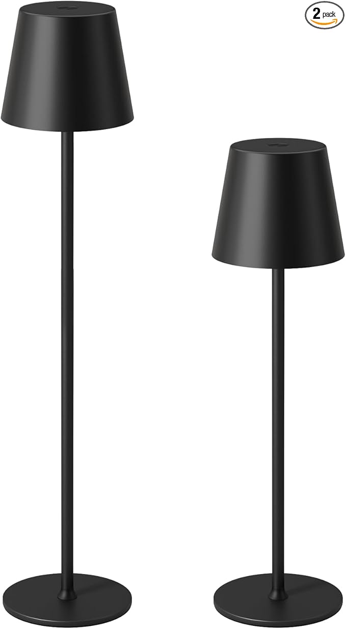 Kakanuo 20" Cordless Table Lamp Rechargeable Black - 2 Pack 5000mAH Battery Operated Lamp for Counter, 3 Color Stepless Dimming Wireless Lamp for Dining Kitchen, Outdoor Patio, Touch Control
