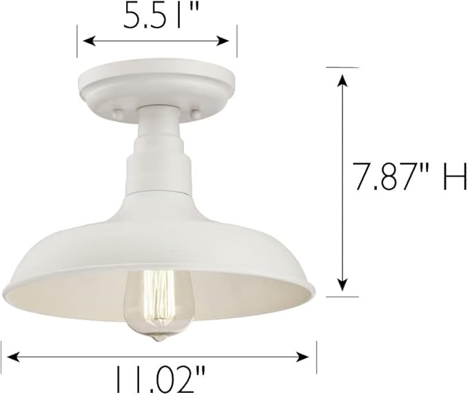 Design House 579631 Kimball Industrial Farmhouse 1-Light Indoor Semi-Flush Ceiling Mount Light with Metal Shade for Kitchen Hallway Dining Room Bedroom, Antique White