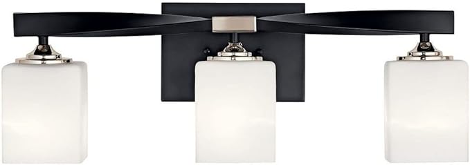 Kichler Marette 22.75" Vanity Light in Black, 3-Light Modern Bathroom Light with Satin Etched Cased Opal Glass, (22.75" W x 8" H), 55002BK