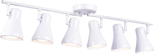 Foldable Track Lighting Fixtures, 6 Way Pivot Shade Ceiling LED Lights,Modern White Rotatable Bar Spotlight for Kitchen Island Hallway Dining Living Room Bedroom,E26 R20 Bulb Not Included