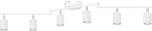 Track Lighting Kit LED, Track Lighting Fixtures Ceiling, 44.3" White 6 Light Ceiling Light for Kitchen, Flexible Spotlight with Rotatable Head, Industrial Wall Light for Hallway(GU10 Socket, NO Bulb)