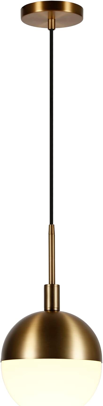 Henn&Hart 8" Modern Pendant Light Fixture with White Milk Glass Globe Shade and 8' Adjustable Cord for Kitchen Island, Dining Room or Game Room, Gold