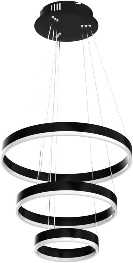 Viruhaka Modern LED Pendant Light, Black Circular Chandelier Fixture, Adjustable Height Circular Entrance Pendant Light, Suitable for Restaurants, Kitchens, Islands, Living Rooms, Cafes, Etc. (4000K)