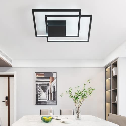 Modern LED Ceiling Light Modern Flush Mount Ceiling Light Fixture, Dimmable Frame Premium Black Lamp for Dining Room Kitchen Bedroom Living Room Cool Light