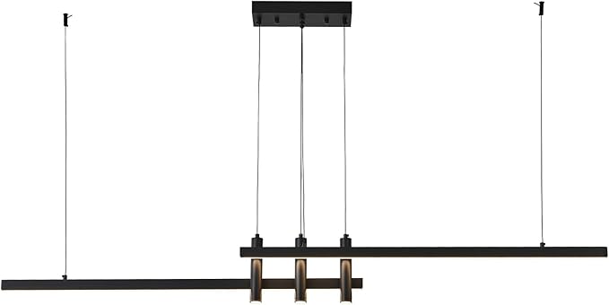 83" Modern Black Linear Pendant Lights Kitchen Island Lighting Minimalist Led Chandeliers Pool Table Light Dimmable Ceiling Hanging Light Fixture Dining Room with Remote Control