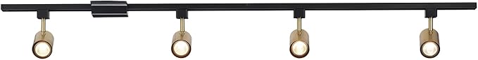 Globe Electric 64000009 4-Light Adjustable Track Lighting Kit, Matte Black and Matte Brass Finish, 56-Inch Width, GU10 Base, Dimmable, Modern Industrial Ceiling Light